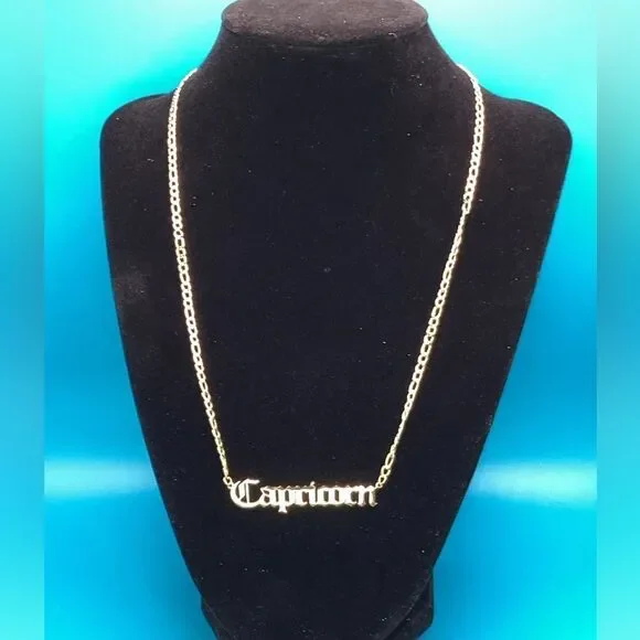 ⭐️🌙Capricorn Zodiac Nameplate on 14k Gold plated Figaro Chain⭐️🌙